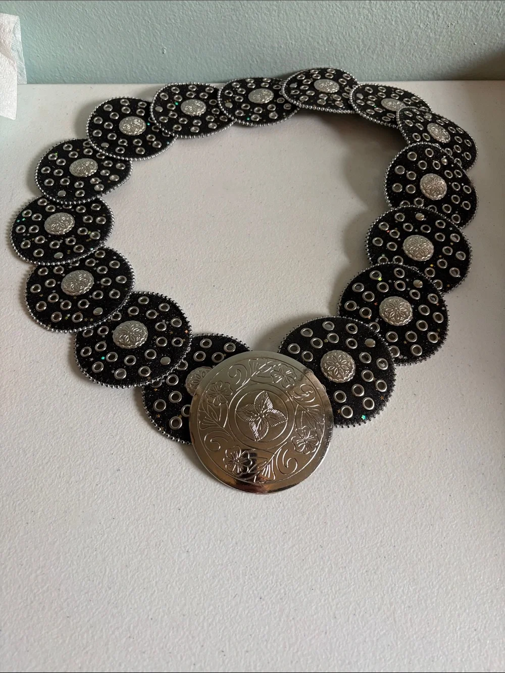 Statement Black and Silver Concho Belt Size XL